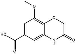 8-methoxy-3-oxo-3,4-dihydro-2H-1,4-benzoxazine-6-carboxylic acid Struktur