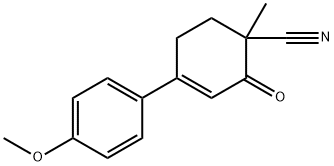 4-(4-methoxyphenyl)-1-methyl-2-oxo-cyclohex-3-ene-1-carbonitrile Struktur