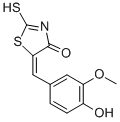 5-(4-ヒドロキシ-3-メトキシベンジリデン)-4-オキソ-2-チオキソチアゾリジン 化学構造式