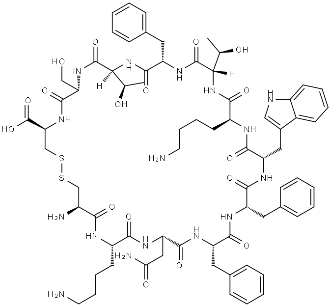 H-CYS-LYS-ASN-PHE-PHE-TRP-LYS-THR-PHE-THR-SER-CYS-OH|CYS-LYS-ASN-PHE-PHE-TRP-LYS-THR-PHE-THR-SER-CYS (DISULFIDE BRIDGE:CYS1-CYS12)