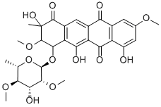 4-[(2-O,4-O-ジメチル-6-デオキシ-α-L-マンノピラノシル)オキシ]-3,4-ジヒドロ-2,5,7-トリヒドロキシ-3,9-ジメトキシ-2-メチル-1,6,11(2H)-ナフタセントリオン 化学構造式