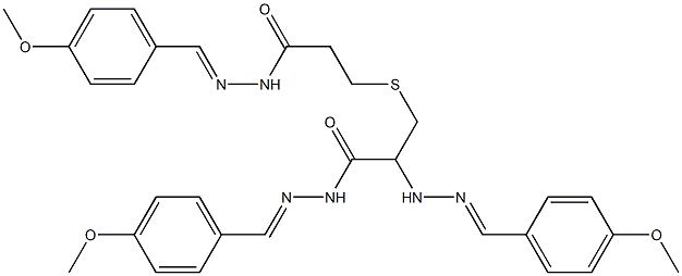 N-[(4-methoxyphenyl)methylideneamino]-3-[2-[[(4-methoxyphenyl)methylid eneamino]carbamoyl]ethylsulfanyl]propanamide Structure