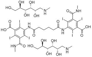 bis[1-deoxy-1-(methylammonio)-D-glucitol] 3,3'-(adipoyldiimino)bis[2,4,6-triiodo-5-(N-methylcarbamoyl)benzoate] Structure