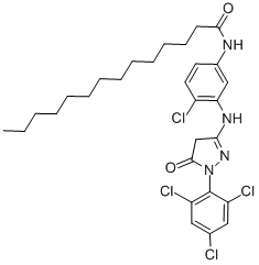 N-(4-Chloro-3-((4,5-dihydro-5-oxo-1-(2,4,6-trichlorophenyl)-1H-pyrazol-3-yl)amino)phenyl)myristamide Struktur