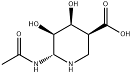 (3S)-6β-アセチルアミノ-4α,5α-ジヒドロキシピペリジン-3α-カルボン酸 化学構造式