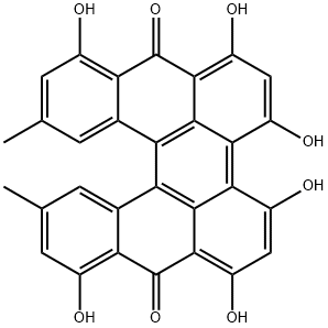 1,3,4,6,8,15-ヘキサヒドロキシ-10,13-ジメチルジベンゾ[a,o]ペリレン-7,16-ジオン 化学構造式