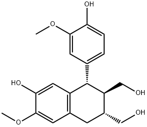 (1S)-1α-(3-メトキシ-4-ヒドロキシフェニル)-6-メトキシ-7-ヒドロキシテトラリン-2β,3α-ジメタノール 化学構造式
