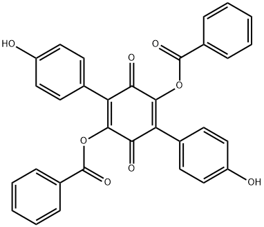 2,5-ビス(ベンゾイルオキシ)-3,6-ビス(4-ヒドロキシフェニル)-2,5-シクロヘキサジエン-1,4-ジオン 化学構造式