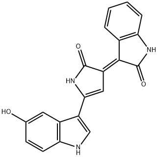 3-[2-(5-ヒドロキシ-1H-インドール-3-イル)-5-オキソ-2-ピロリン-4-イリデン]-2-インドリノン 化学構造式