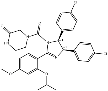 REL-4-[[(4R,5S)-4,5-双(4-氯苯基)-4,5-二氢-2-[4-甲氧基-2-(1-甲基乙氧基)苯基]-1H-咪唑-1-基]羰基]-2-哌嗪酮,548472-68-0,结构式