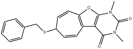 2H-Cyclohepta[4,5]furo[2,3-d]pyrimidine-2,4(3H)-dione,  1,7-dihydro-1,3-dimethyl-7-[(phenylmethyl)thio]-  (9CI) Struktur