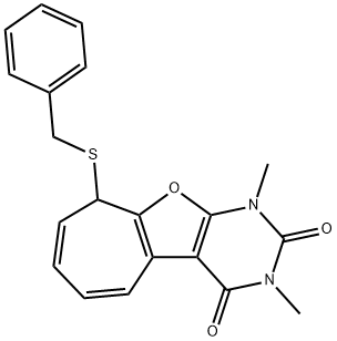 2H-Cyclohepta[4,5]furo[2,3-d]pyrimidine-2,4(3H)-dione,  1,9-dihydro-1,3-dimethyl-9-[(phenylmethyl)thio]-  (9CI) Struktur