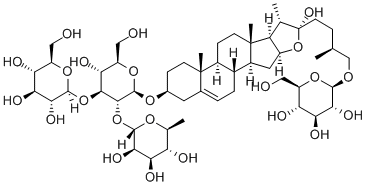 [(25R)-22α-ヒドロキシ-26-(β-D-グルコピラノシルオキシ)フロスタ-5-エン-3β-イル]2-O-α-L-ラムノピラノシル-3-O-β-D-グルコピラノシル-β-D-グルコピラノシド 化学構造式
