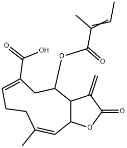 2,3,3a,4,5,8,9,11a-Octahydro-10-methyl-3-methylene-4-[(2-methyl-1-oxo-2-butenyl)oxy]-2-oxocyclodeca[b]furan-6-carboxylic acid Struktur