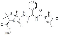4-Thia-1-azabicyclo[3.2.0]heptane-2-carboxylic acid, 6-[[[[(2,3-dihydro-4-methyl-3-oxo-1H-pyrazol-1-yl)carbonyl]amino]phenylacetyl]amino]-3,3-dimethyl-7-oxo-, monosodium salt, [2S-[2alpha,5alpha,6beta(S*)]]- 结构式