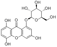 8-(β-D-グルコピラノシルオキシ)-1,3,5-トリヒドロキシキサントン 化学構造式