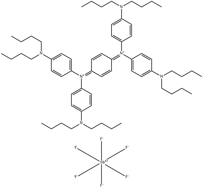 N,N,N',N'-テトラキス(4-ジブチルアミノフェニル)-1,4-ベンゾキノンジイミニウムビス(ヘキサフルオロアンチモナート) 化学構造式