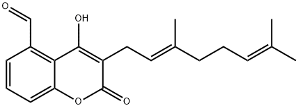 3-[(E)-3,7-Dimethyl-2,6-octadienyl]-4-hydroxy-2-oxo-2H-1-benzopyran-5-carbaldehyde Struktur