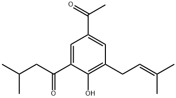 1-[5-Acetyl-2-hydroxy-3-(3-methyl-2-butenyl)phenyl]-3-methyl-1-butanone Struktur