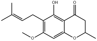 2,3-ジヒドロ-5-ヒドロキシ-7-メトキシ-2-メチル-6-(3-メチル-2-ブテニル)-4H-1-ベンゾピラン-4-オン 化学構造式