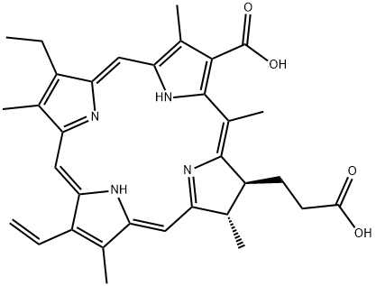21H,23H-ポルフィン-7-プロパン酸, 3-カルボキシ-13-エテニル-18-エチル-7,8-ジヒドロ-2,5,8,12,17-ペンタメチル-, (7S,8S)- 化学構造式