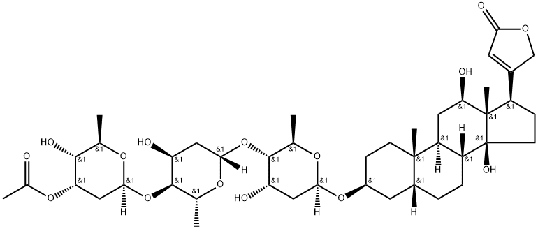 Card-20(22)-enolid, 3-((0-3-0-Acetyl-2,6-dideoxy-beta-D-ribo-hexopyranosyl-(1=>4)-O-2,6-dideoxy-beta-D-ribo-hexopyrano-syl)-(1=>4)-2,6-dideoxy-beta-D-ribo-hexopyranosyl)oxy)-12,14-dihydroxy-, (3 beta, 5 beta,12 beta)-