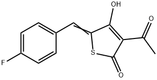 3-アセチル-5-(p-フルオロベンジリデン)-4-ヒドロキシチオフェン-2(5H)-オン 化学構造式