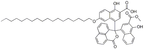 1-Hydroxy-4-(1-(4-hydroxy-3-(methoxycarbonyl)-1-naphthalenyl)-3-oxo-1H,3H-naphtho(1,8-cd)pyran-1-yl)-6-(octadecyloxy)-2-naphthalenecarboxylic acid 结构式