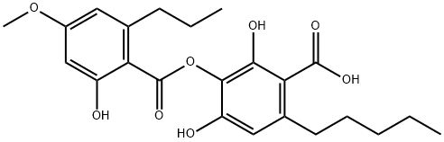 2,4-ジヒドロキシ-3-[(2-ヒドロキシ-4-メトキシ-6-プロピルベンゾイル)オキシ]-6-ペンチル安息香酸 化学構造式