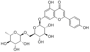 7-[[6-O-(6-デオキシ-α-L-マンノピラノシル)-β-D-グルコピラノシル]オキシ]-4',5-ジヒドロキシフラボン 化学構造式