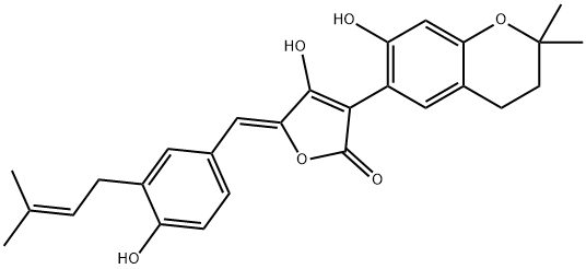 3-(3,4-Dihydro-7-hydroxy-2,2-dimethyl-2H-1-benzopyran-6-yl)-4-hydroxy-5-[(Z)-[4-hydroxy-3-(3-methyl-2-butenyl)phenyl]methylene]-2(5H)-furanone 结构式
