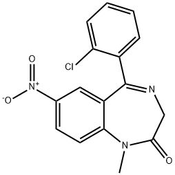 1-メチル-5-(2-クロロフェニル)-7-ニトロ-1H-1,4-ベンゾジアゼピン-2(3H)-オン 化学構造式