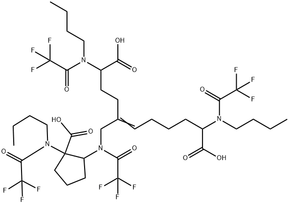 2,10-Bis[butyl(trifluoroacetyl)amino]-5-[[[2-[butyl(trifluoroacetyl)amino]-2-carboxycyclopentyl](trifluoroacetyl)amino]methyl]-5-undecenedioic acid Struktur