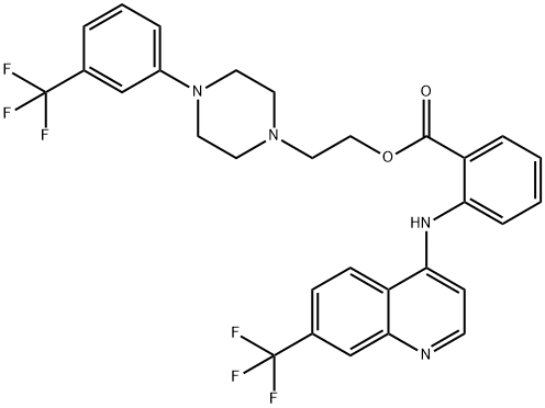 2-[[7-(トリフルオロメチル)-4-キノリル]アミノ]ベンゼンカルボン酸2-[4-(3-トリフルオロメチルフェニル)-1-ピペラジニル]エチル 化学構造式