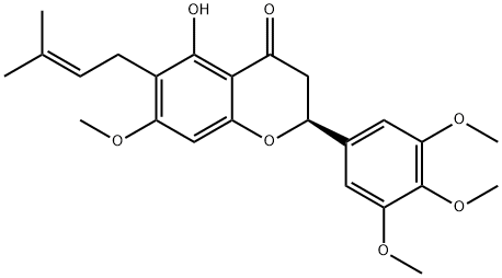 [S,(+)]-2,3-Dihydro-5-hydroxy-7-methoxy-6-(3-methyl-2-butenyl)-2-(3,4,5-trimethoxyphenyl)-4H-1-benzopyran-4-one Structure