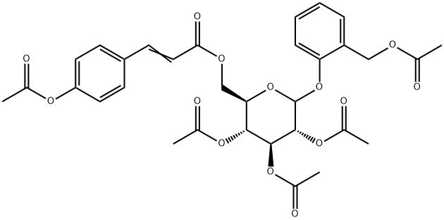 2-(アセチルオキシメチル)フェニル2-O,3-O,4-O-トリアセチル-6-O-[3-(4-アセチルオキシフェニル)プロペノイル]-D-グルコピラノシド 化学構造式