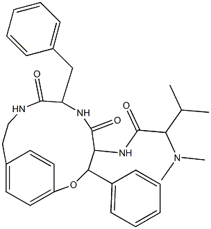 (2S)-2-Dimethylamino-N-[(3R,4S,7S)-5,8-dioxo-3-phenyl-7-phenylmethyl-2-oxa-6,9-diazabicyclo[10.2.2]hexadeca-12,14(1),15-trien-4-yl]-3-methylbutanamide 结构式