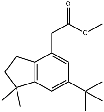 2,3-ジヒドロ-1,1-ジメチル-6-tert-ブチル-1H-インデン-4-酢酸メチル 化学構造式
