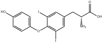 (R)-3-[4-(4-ヒドロキシフェノキシ)-3,5-ジヨードフェニル]-2-アミノプロピオン酸 化学構造式