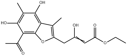4-(7-Acetyl-4,6-dihydroxy-3,5-dimethylbenzofuran-2-yl)-3-hydroxy-2-butenoic acid ethyl ester 结构式