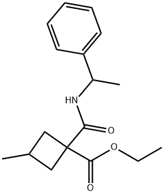 3-メチル-1-[[(1-フェニルエチル)アミノ]カルボニル]シクロブタンカルボン酸エチル 化学構造式