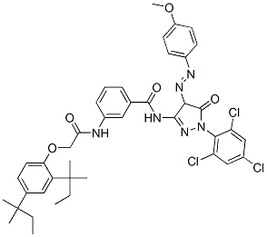 1-(2,4,6-Trichlorophenyl)-3-[3-(2,4-di-tert-pentylphenoxy)acetamidobenzamido]-4-(4-methoxyphenyl)azo-2-pyrazolin-5-one Struktur