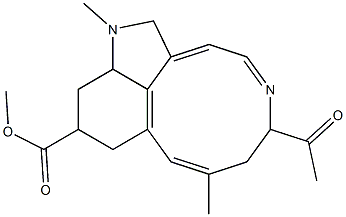 6-アセチル-2,6,7,10,11,12-ヘキサヒドロ-1,8-ジメチルアゼシノ[4,5,6-cd]インドール-11-カルボン酸メチル 化学構造式