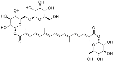 1-[(2E,4E,6E,8E,10E,12E,14E)-b-D-glucopyranosyl 2,6,11,15-tetramethyl-2,4,6,8,10,12,14-hexadecaheptaenedioate] 6-O-b-D-glucopyranosyl-b-D-Glucopyranose Struktur