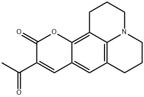 10-アセチル-2,3,6,7-テトラヒドロ-1H,5H,11H-[1]ベンゾピラノ[6,7,8-ij]キノリジン-11-オン 化学構造式
