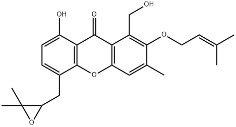 5-[(3,3-Dimethyloxiranyl)methyl]-8-hydroxy-1-hydroxymethyl-3-methyl-2-[(3-methyl-2-butenyl)oxy]-9H-xanthen-9-one Structure