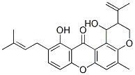 (-)-2,3-Dihydro-1,11-dihydroxy-5-methyl-10-(3-methyl-2-butenyl)-2-(1-methylethenyl)pyrano[3,2-a]xanthen-12(1H)-one Structure