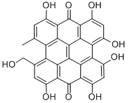 1,6,8,10,11,13-ヘキサヒドロキシ-3-(ヒドロキシメチル)-4-メチルフェナントロ[1,10,9,8-opqra]ペリレン-7,14-ジオン 化学構造式