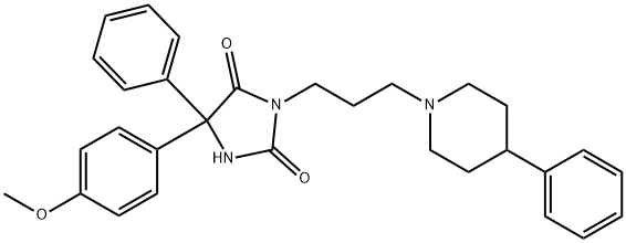 5-(p-メトキシフェニル)-5-フェニル-3-[3-(4-フェニルピペリジノ)プロピル]ヒダントイン 化学構造式
