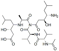 (3S)-4-[[(1S)-1-[[(2S)-2-[[(2S)-2-acetamido-3-methyl-butanoyl]amino]-3 -methyl-butanoyl]-[(3S,4S)-4-amino-3-hydroxy-6-methyl-heptanoyl]carbam oyl]ethyl]amino]-3-hydroxy-6-methyl-heptanoic acid Structure